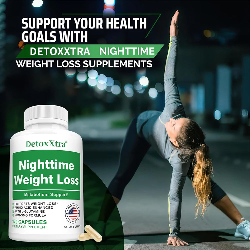Nighttime Fat Burner Capsules, Muscle Recovery, Appetite Suppressant, Metabolism Booster, Relaxation & Restful Sleep Support